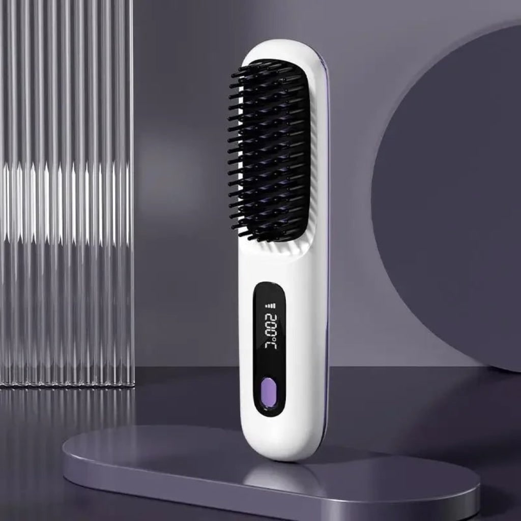 Cordless Rechargeable Hair Straightener Brush with Digital Display and USB Charging