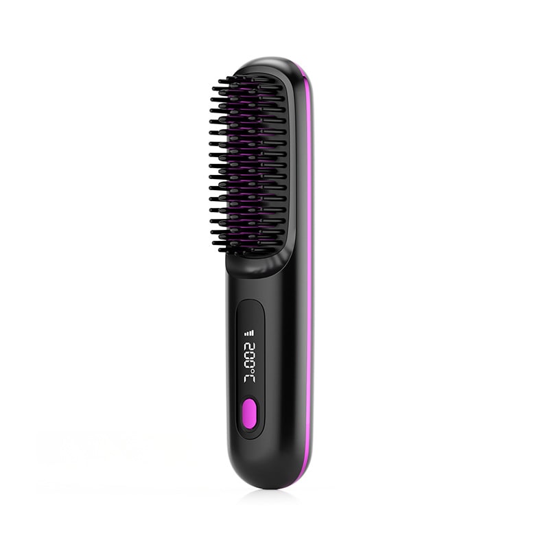 Cordless Hair Straightener Brush with Portable Wireless Design and Digital Temperature Display