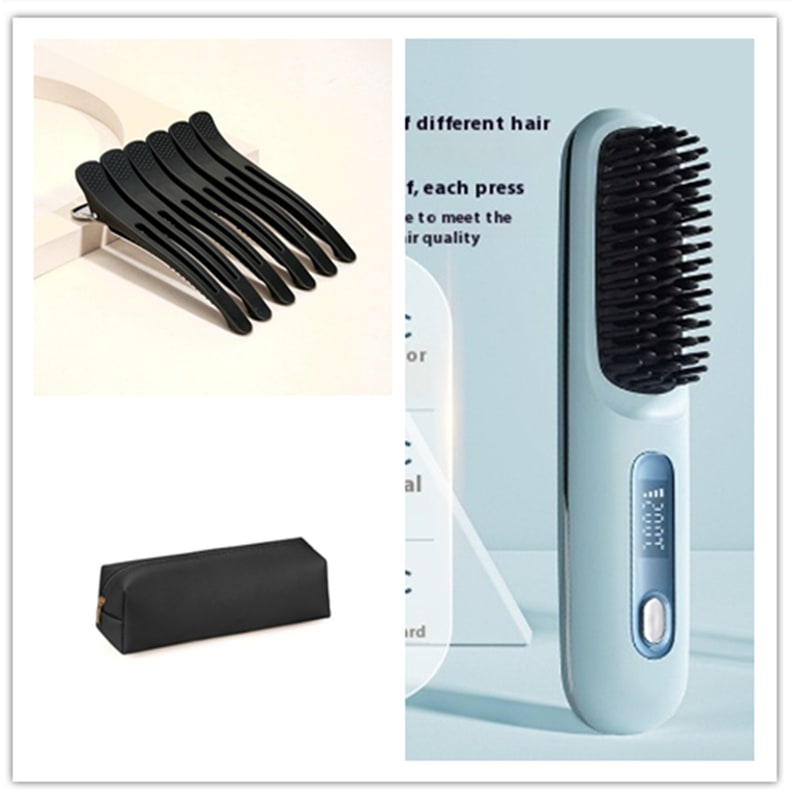 Cordless Hair Straightener Brush with Portable Wireless Design and Digital Temperature Display