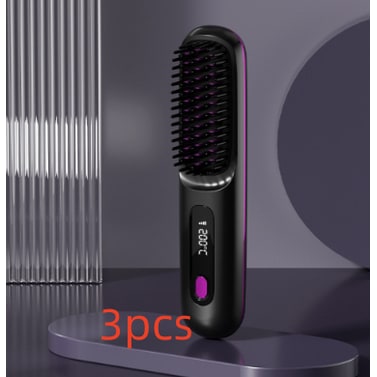 Cordless Hair Straightener Brush with Portable Wireless Design and Digital Temperature Display
