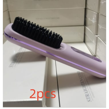 Cordless Hair Straightener Brush with Portable Wireless Design and Digital Temperature Display