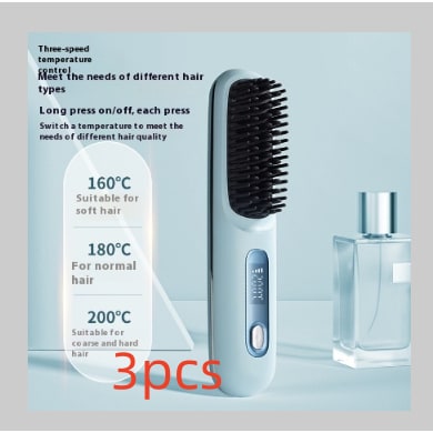 Cordless Hair Straightener Brush with Portable Wireless Design and Digital Temperature Display