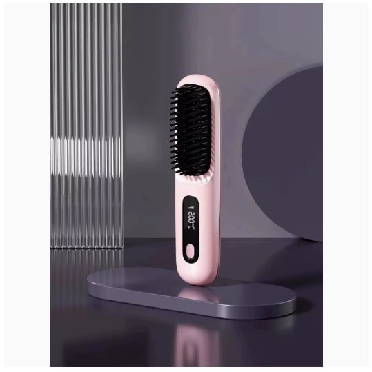 Cordless Hair Straightener Brush with Portable Wireless Design and Digital Temperature Display