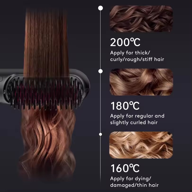 Cordless Hair Straightener Brush with Portable Wireless Design and Digital Temperature Display