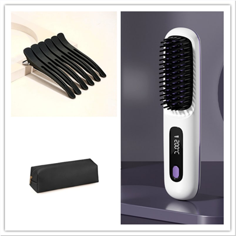 Cordless Hair Straightener Brush with Portable Wireless Design and Digital Temperature Display