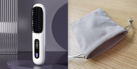 Cordless Hair Straightener Brush with Portable Wireless Design and Digital Temperature Display