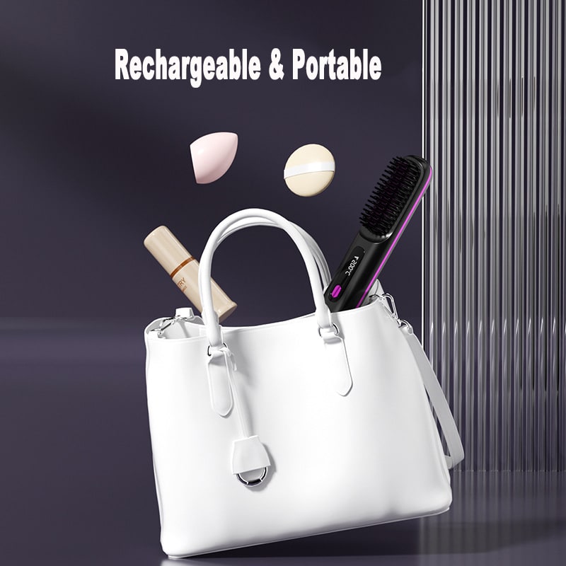 Cordless Hair Straightener Brush with Portable Wireless Design and Digital Temperature Display