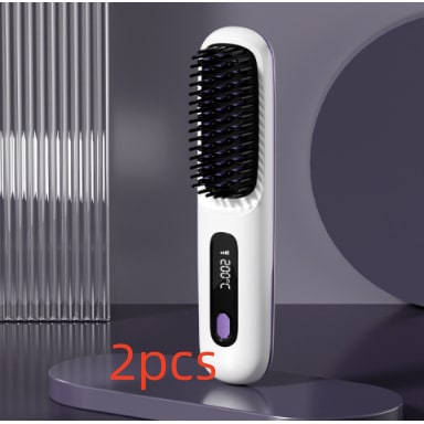 Cordless Hair Straightener Brush with Portable Wireless Design and Digital Temperature Display