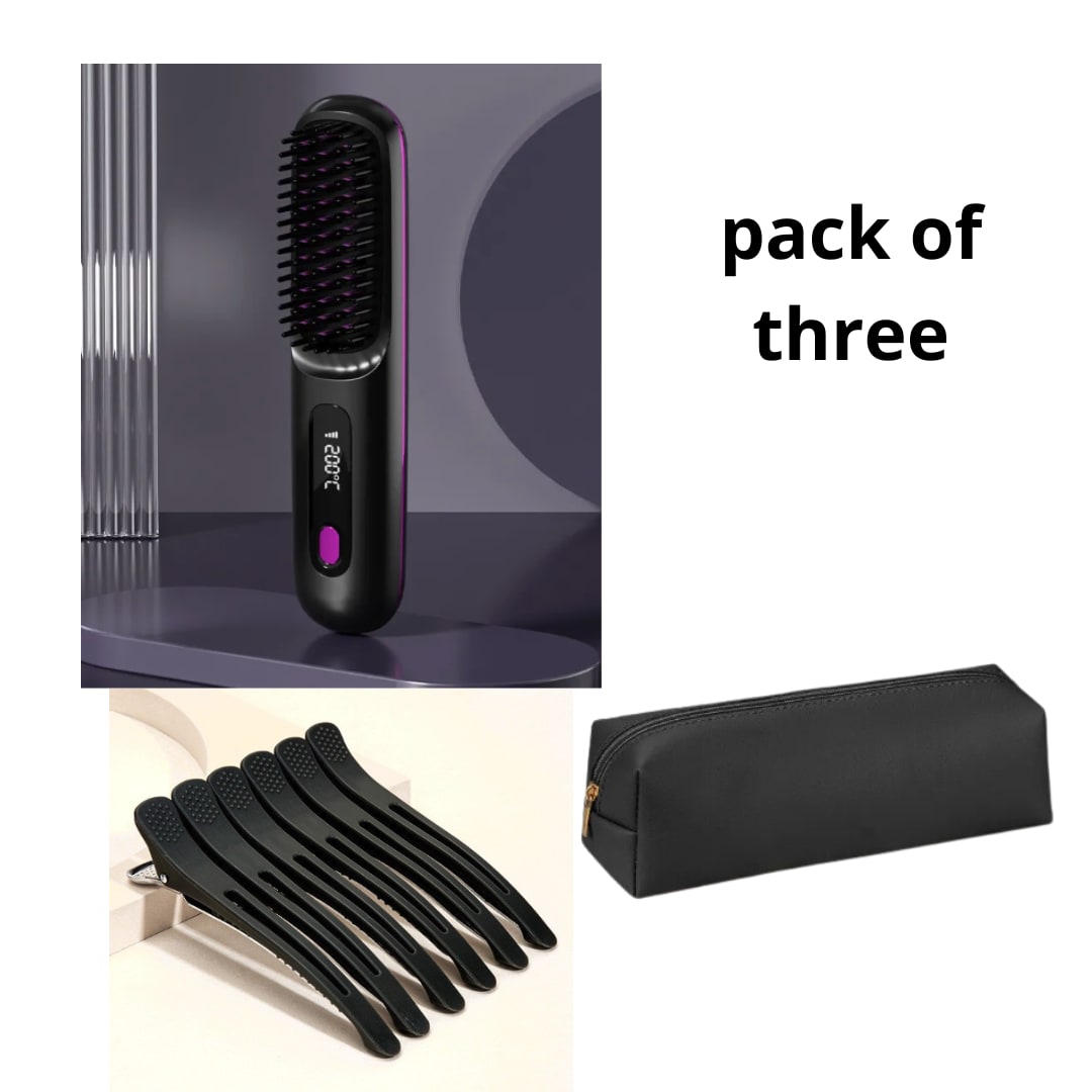 Cordless Hair Straightener Brush with Portable Wireless Design and Digital Temperature Display