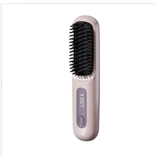 Cordless Hair Straightener Brush with Portable Wireless Design and Digital Temperature Display