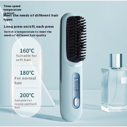 Cordless Hair Straightener Brush with Portable Wireless Design and Digital Temperature Display