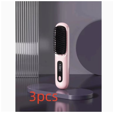 Cordless Hair Straightener Brush with Portable Wireless Design and Digital Temperature Display
