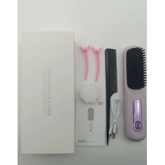 Cordless Hair Straightener Brush with Portable Wireless Design and Digital Temperature Display