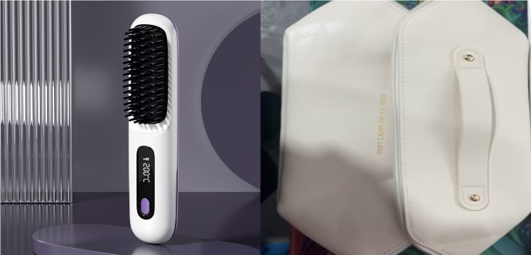 Cordless Hair Straightener Brush with Portable Wireless Design and Digital Temperature Display