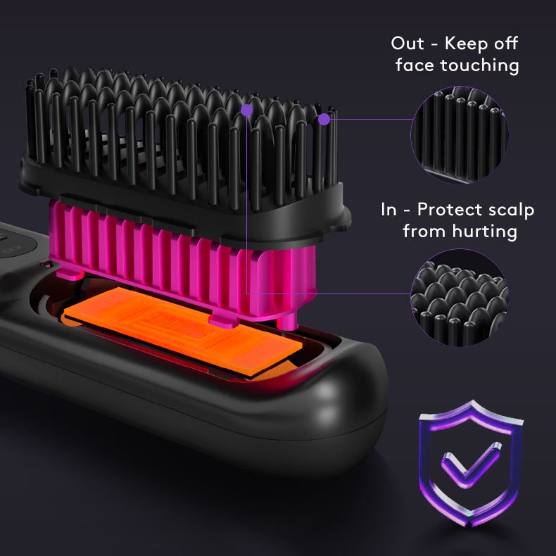 Cordless Hair Straightener Brush with Portable Wireless Design and Digital Temperature Display