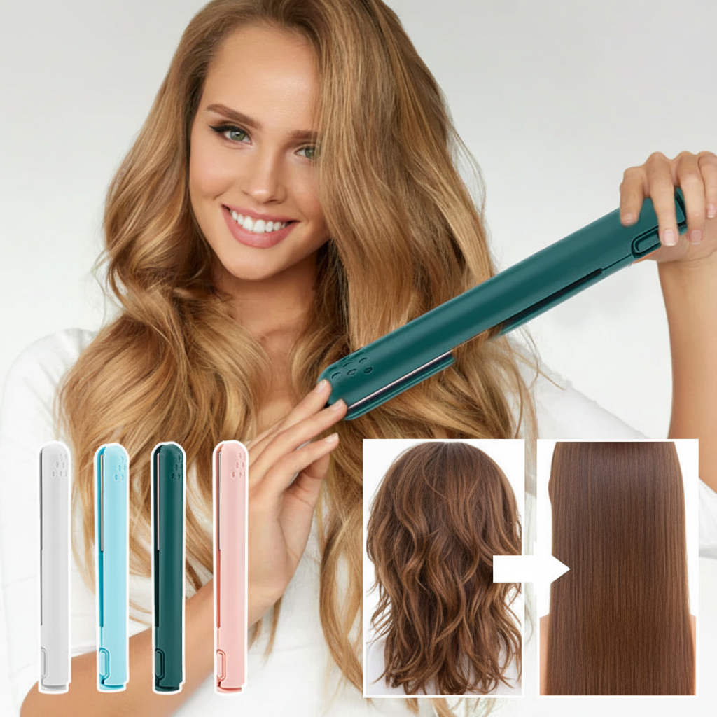 Cordless Mini Hair Straightener with Ceramic Plates and USB Rechargeable Battery
