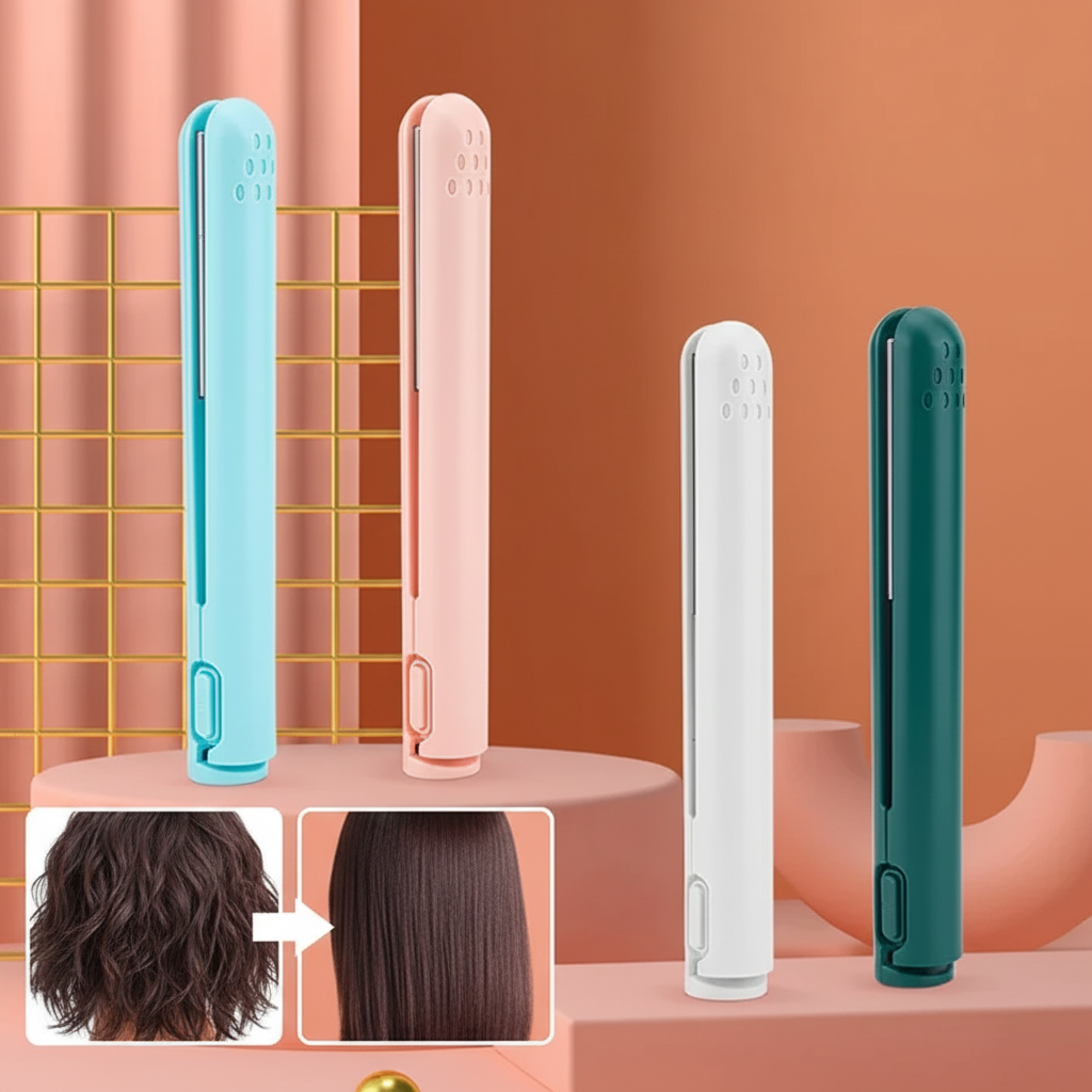 Cordless Mini Hair Straightener with Ceramic Plates and USB Rechargeable Battery