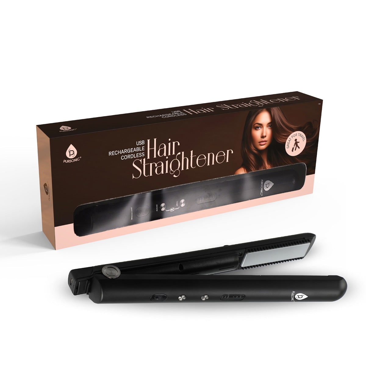 Cordless Portable Hair Straightener with Ceramic Plates USB Rechargeable Travel