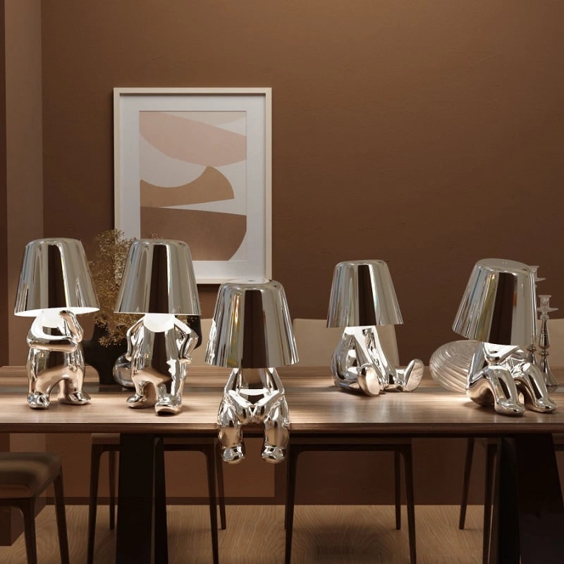 Cordless Table Lamp Rechargeable LED USB Metal Figure Sitting Standing Poses Thinker