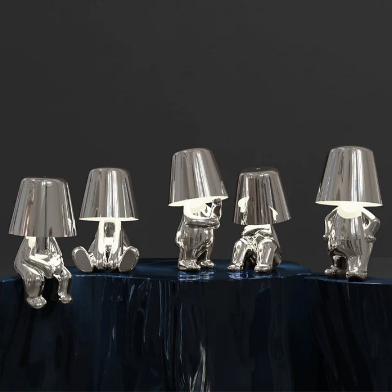 Cordless Table Lamp Rechargeable LED USB Metal Figure Sitting Standing Poses Thinker