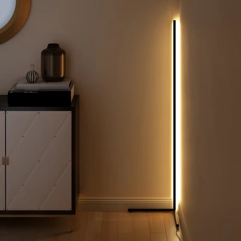 Corner Floor Lamp with Remote Control Minimalist Arc Design and Dimmable LED Light