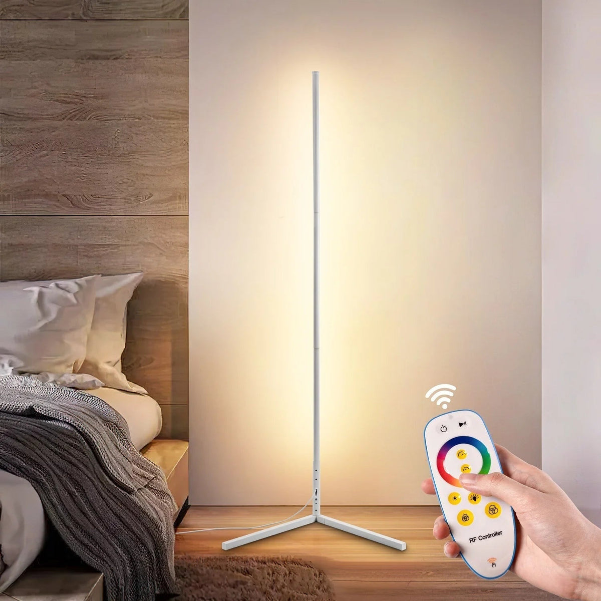 Corner Floor Lamp with Remote Control Minimalist Arc Design and Dimmable LED Light