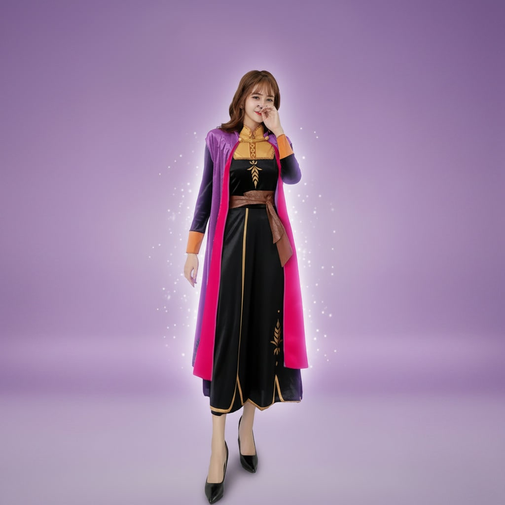 Halloween Anna Adult Princess Costume Dress with Cape Wheat Embroidery and Mandarin Collar