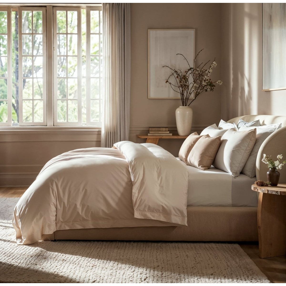 Cotton Duvet Cover Set with Pillowcases King Size and Queen Sateen Finish Bedding White
