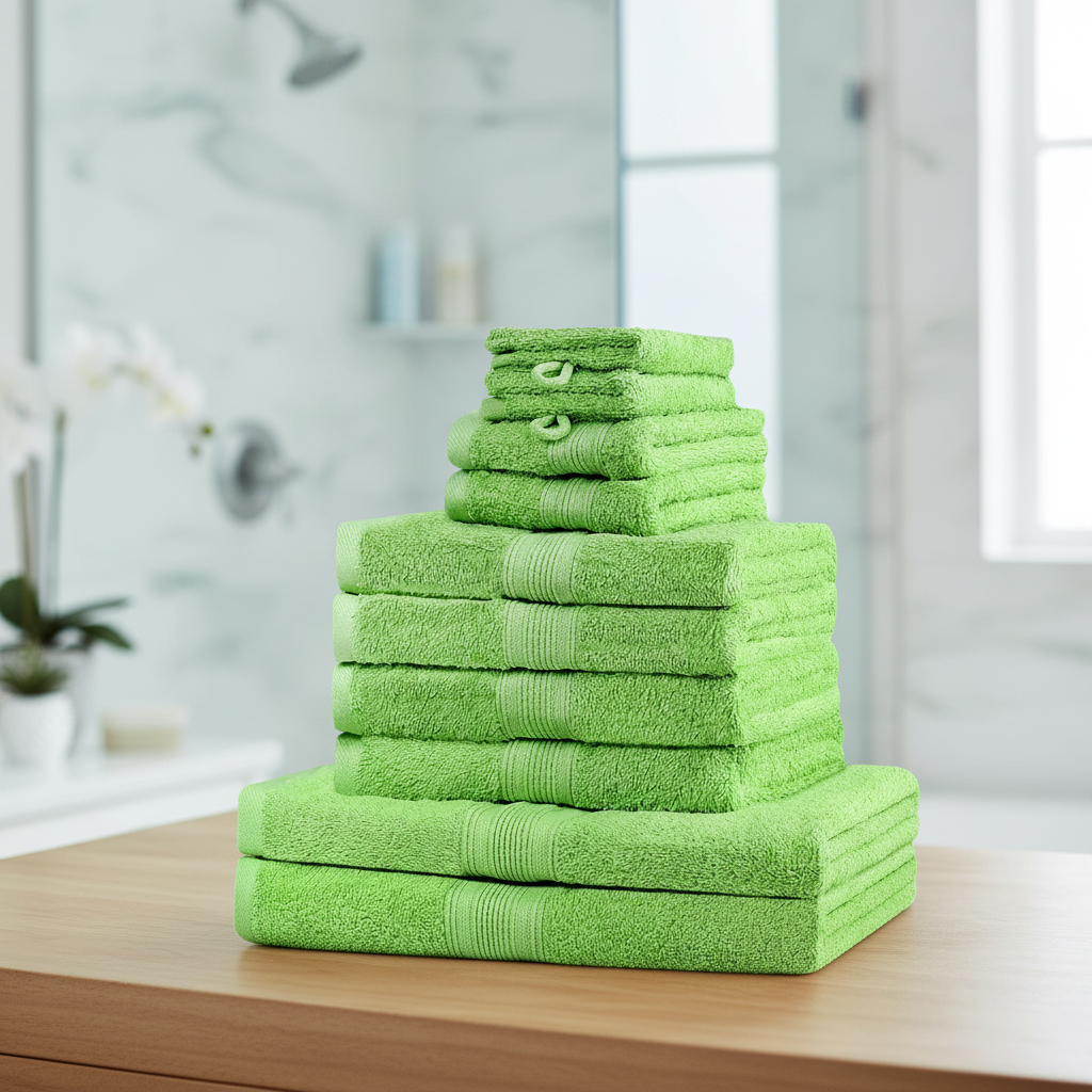Cotton Towel Set for Bathroom with 10 Piece Bath Soft Absorbent Terry Cloth and Ribbed Border