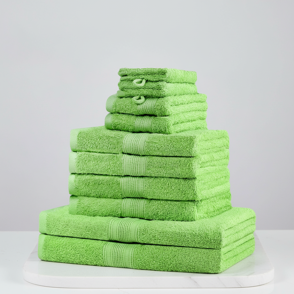 Cotton Towel Set for Bathroom with 10 Piece Bath Soft Absorbent Terry Cloth and Ribbed Border