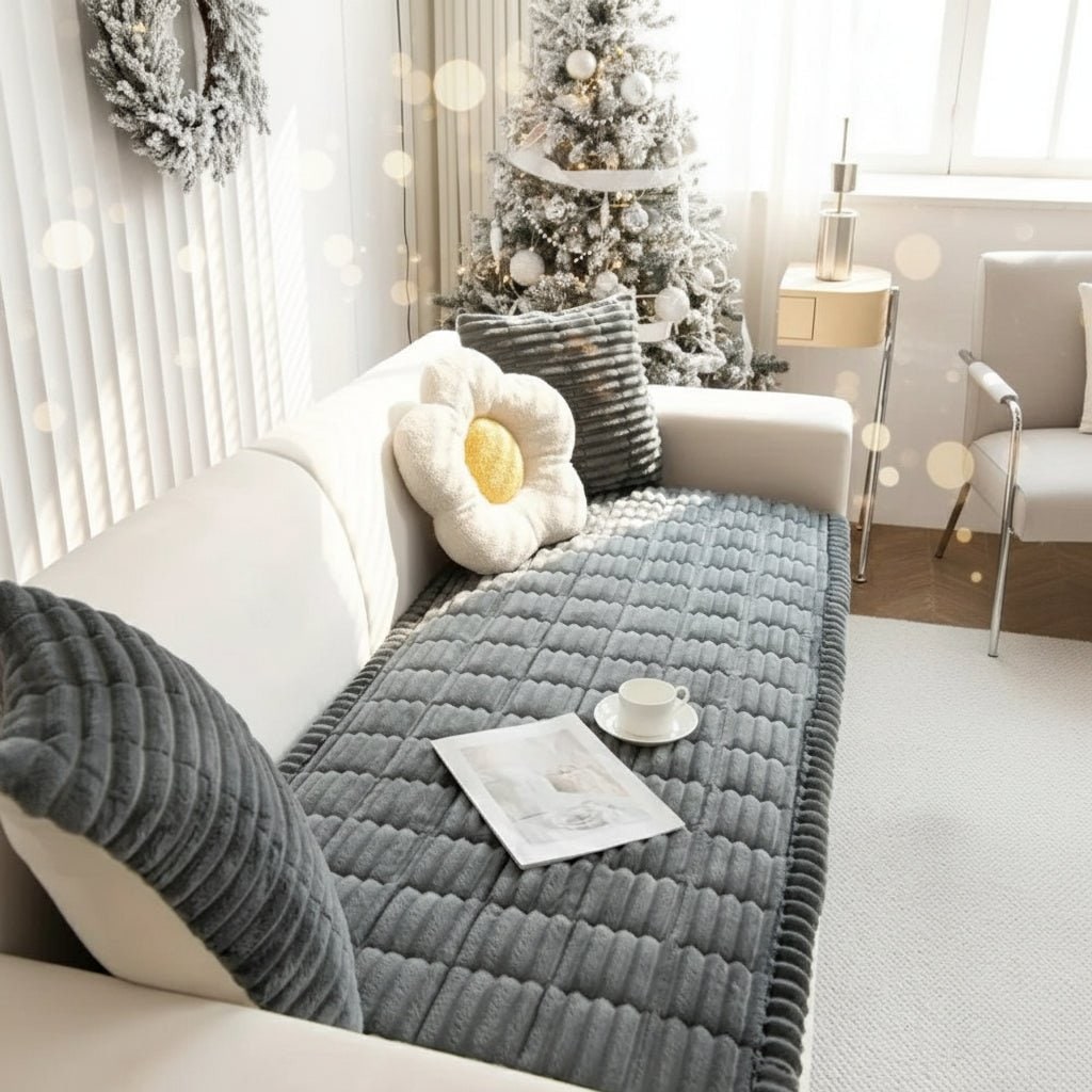 Couch Cover Sofa Seat Cushion Padded Plush Quilted Ribbed Runner Microfiber