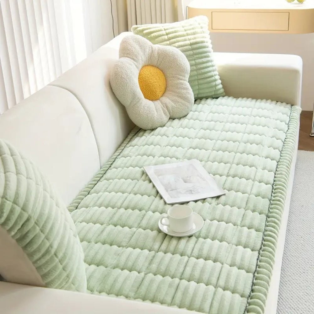 Couch Cover Sofa Seat Cushion Padded Plush Quilted Ribbed Runner Microfiber