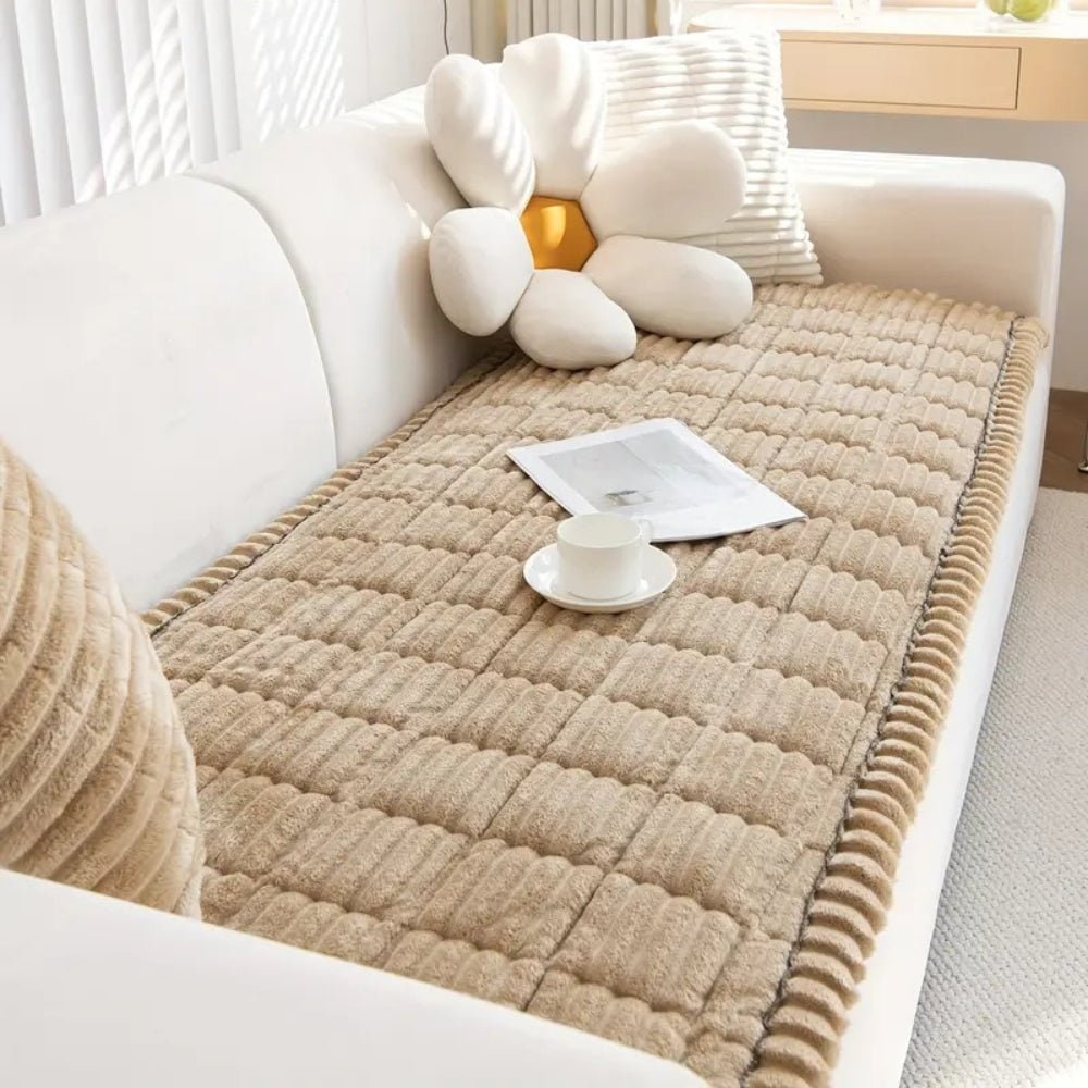 Couch Cover Sofa Seat Cushion Padded Plush Quilted Ribbed Runner Microfiber