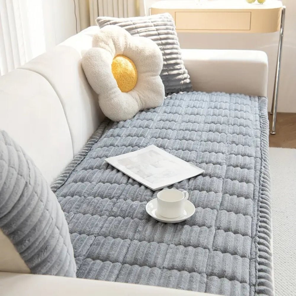 Couch Cover Sofa Seat Cushion Padded Plush Quilted Ribbed Runner Microfiber