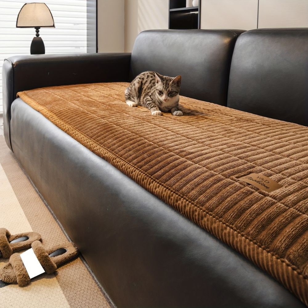 Couch Sofa Seat Cushion Cover Protector Quilted Ribbed Plush Pad Stain Resistant