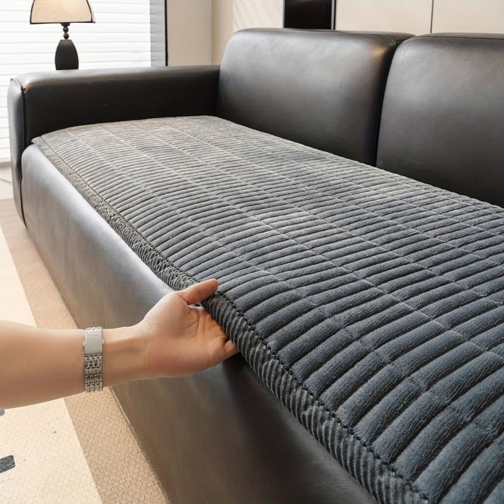 Couch Sofa Seat Cushion Cover Protector Quilted Ribbed Plush Pad Stain Resistant