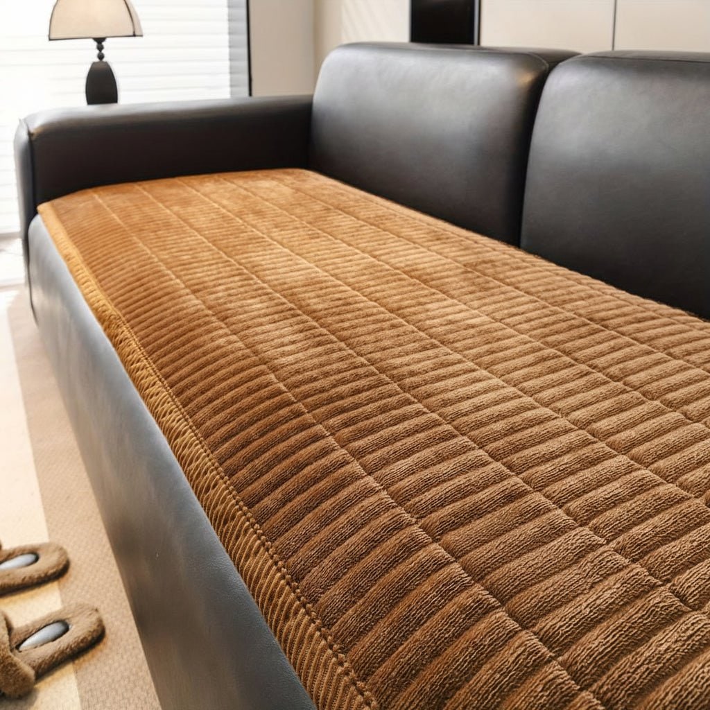 Couch Sofa Seat Cushion Cover Protector Quilted Ribbed Plush Pad Stain Resistant