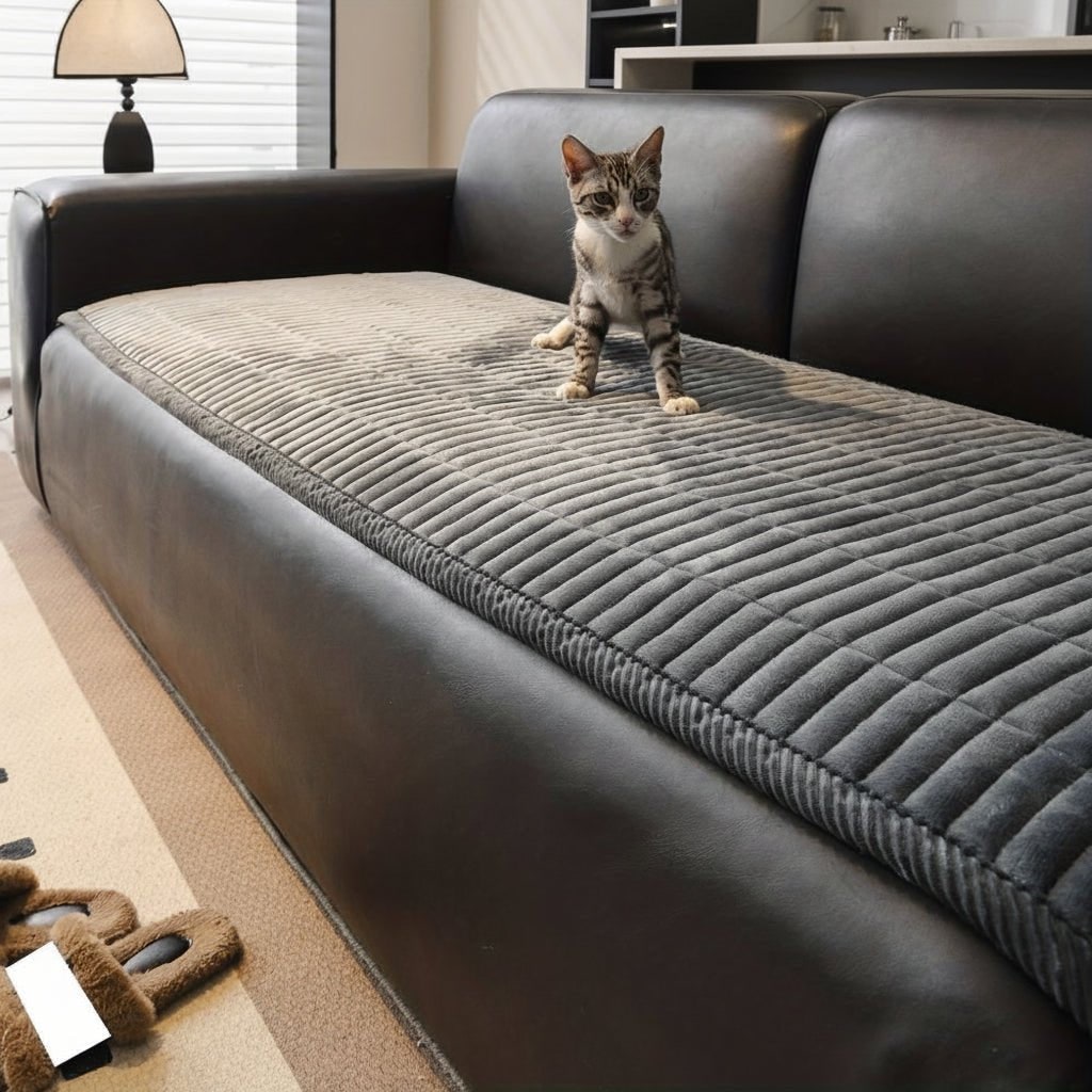 Couch Sofa Seat Cushion Cover Protector Quilted Ribbed Plush Pad Stain Resistant