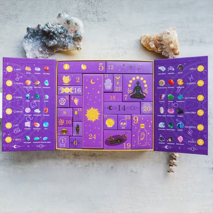Crystal Advent Calendar with Gemstones and Beauty Products for Holiday Countdown