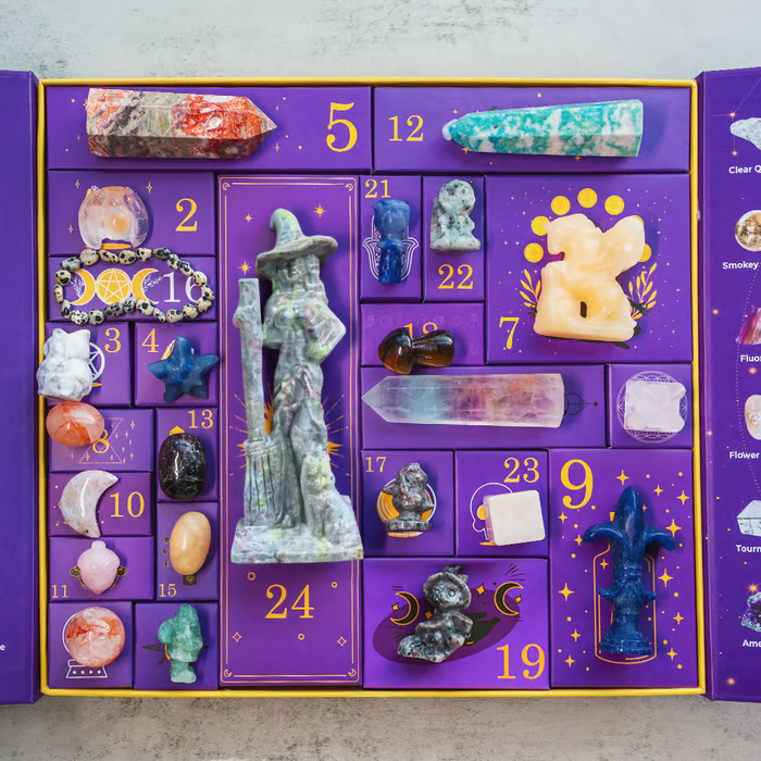 Crystal Advent Calendar with Gemstones and Beauty Products for Holiday Countdown