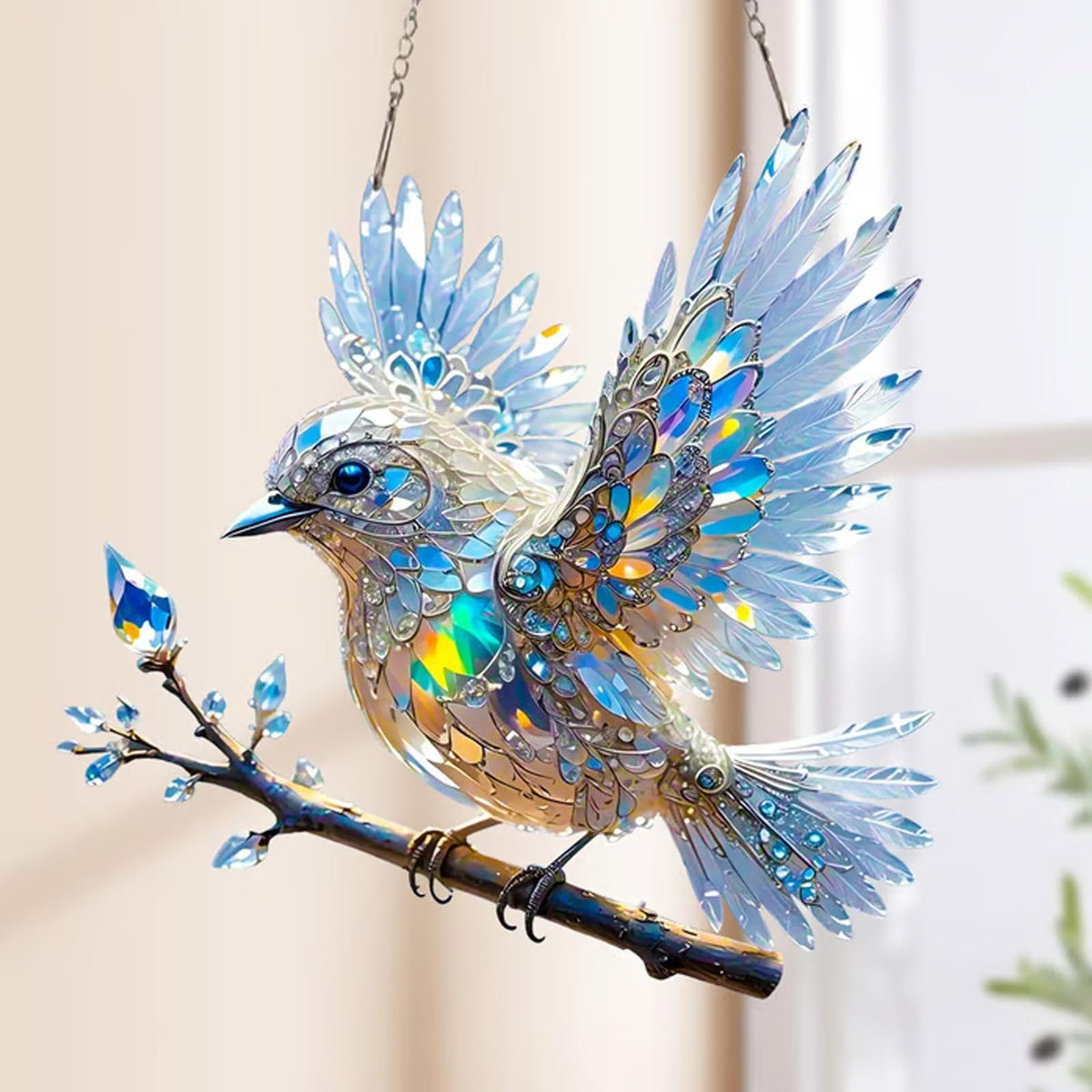 Crystal Suncatcher Bird Hanging Ornament Iridescent Faceted Rhinestone Window