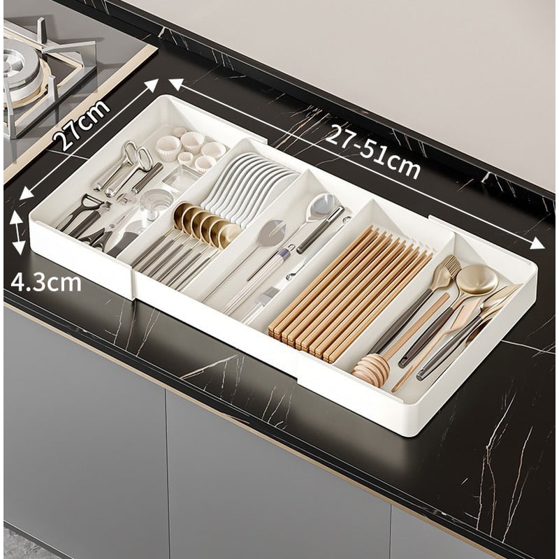 Cutlery Drawer Organizer with Expandable Plastic Compartments and Kitchen Utensil Storage