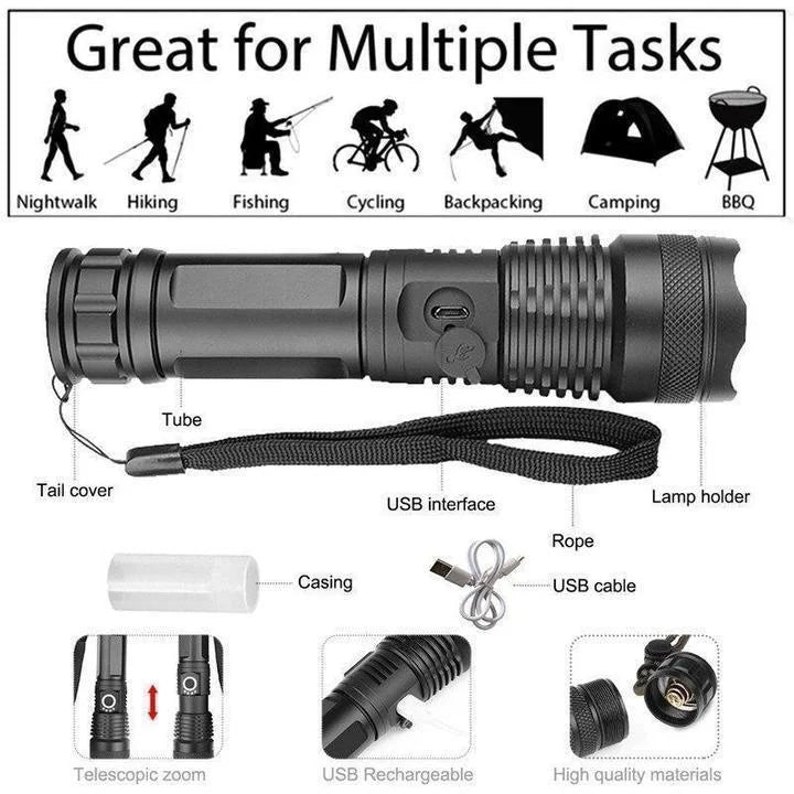 Super Bright 90000 Lumen Flashlight Rechargeable XHP50.2 Torch