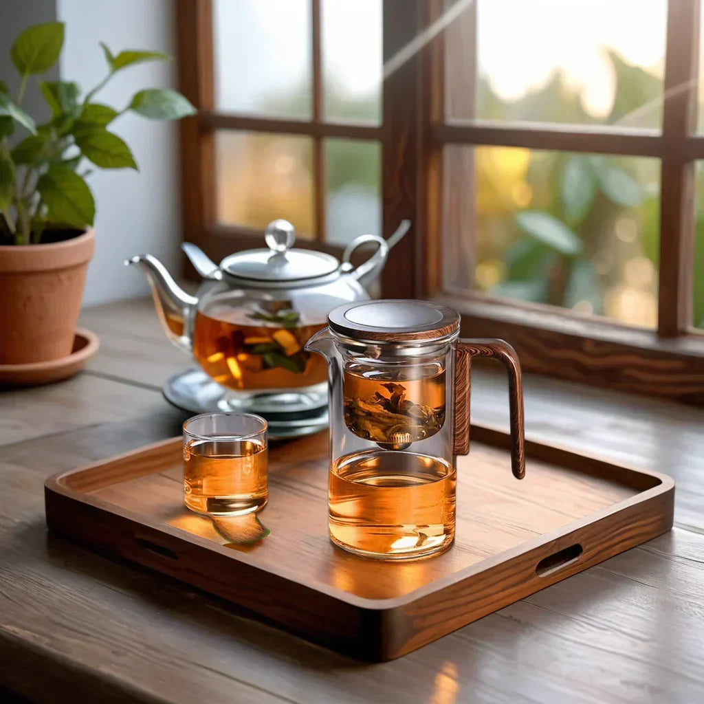 Avichic - Elegant Glass Teapot with Wooden Handle & Built-In Strainer