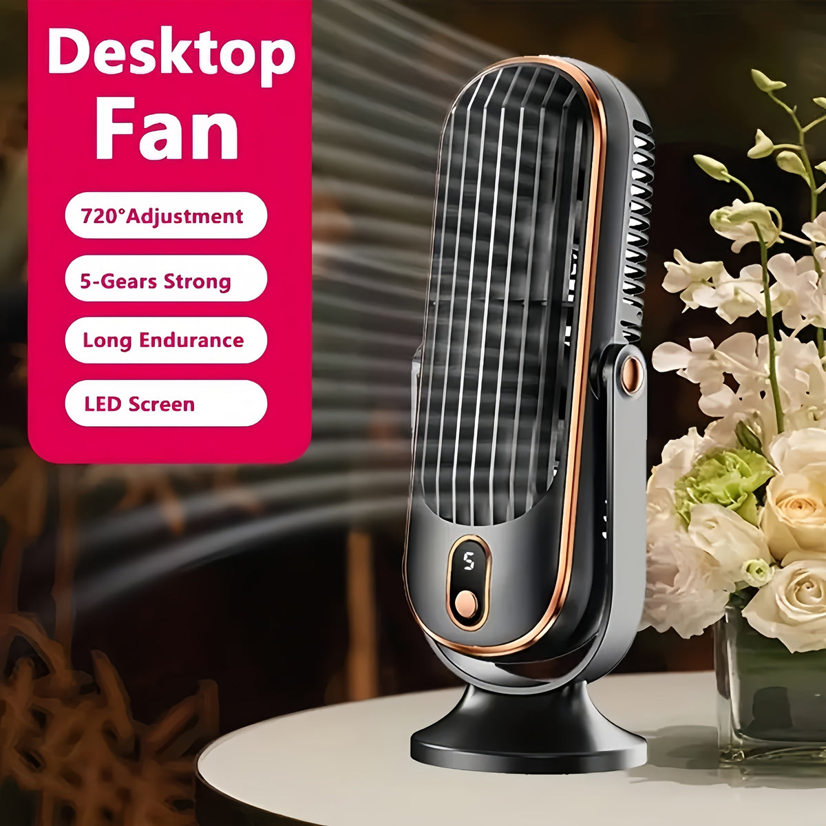 Portable 5-Speed Air Cooler & USB Desk Fan with Rechargeable Battery