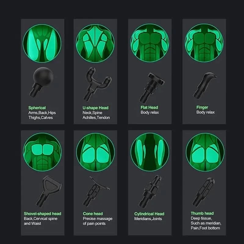 Deep Tissue Massage Gun Portable Rechargeable with Eight Interchangeable Heads Cordless