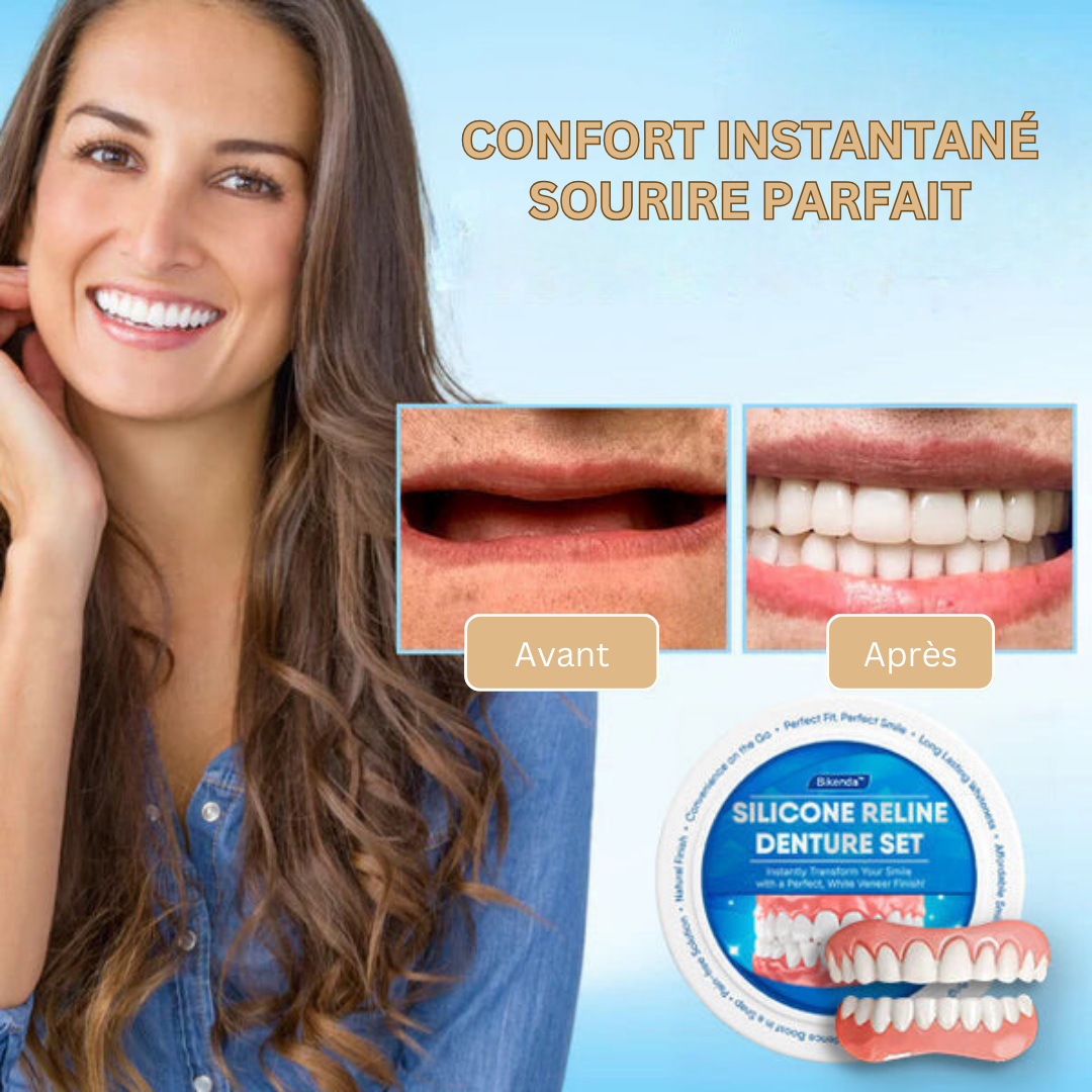 Dental Flipper Front Tooth Temporary Snap on Dentures with Silicone Reline Kit and Moldable Strips