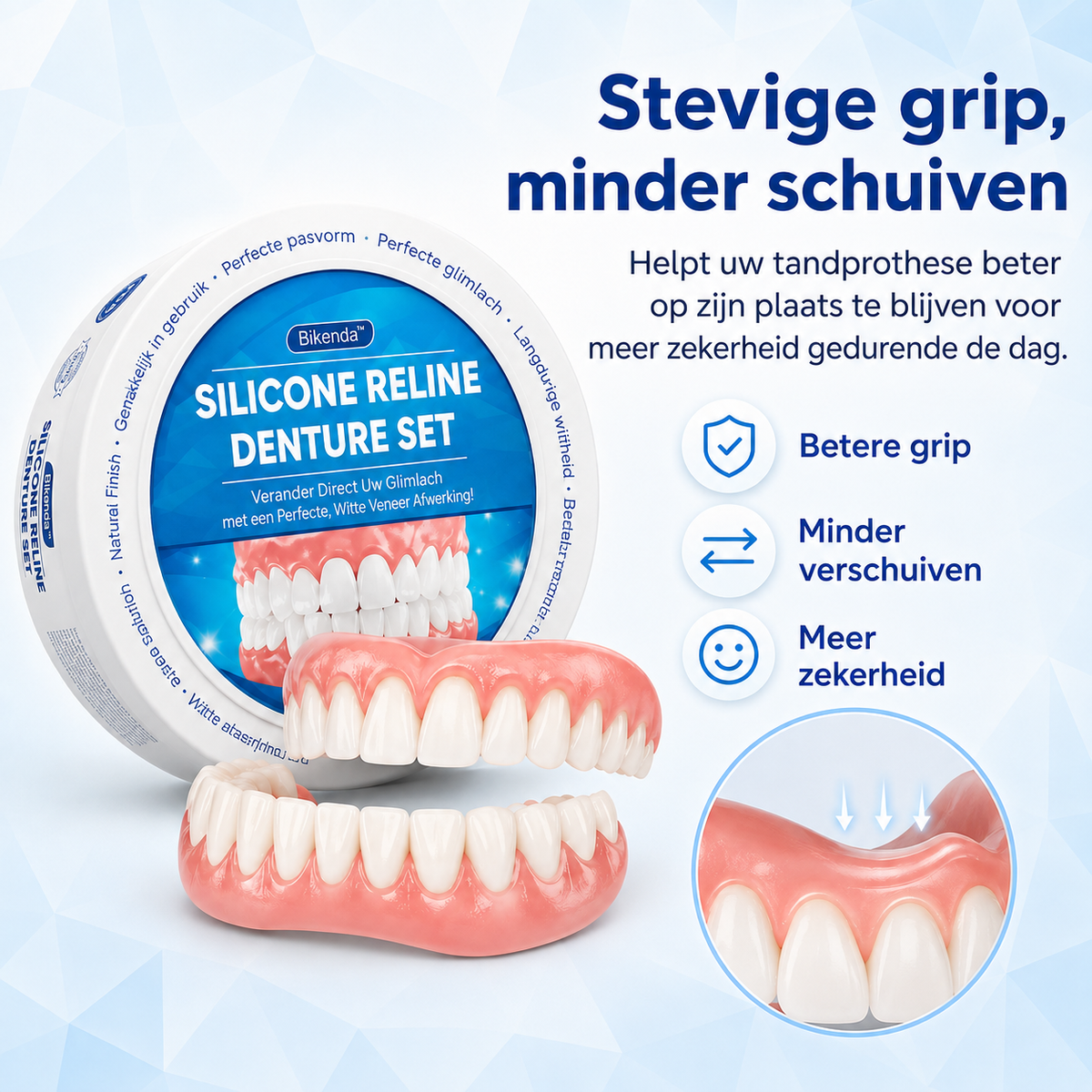Dental Flipper Front Tooth Temporary Snap on Dentures with Silicone Reline Kit and Moldable Strips