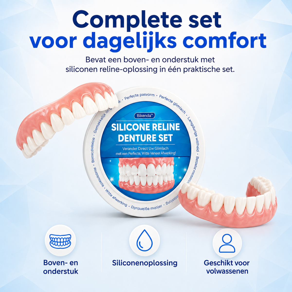 Dental Flipper Front Tooth Temporary Snap on Dentures with Silicone Reline Kit and Moldable Strips