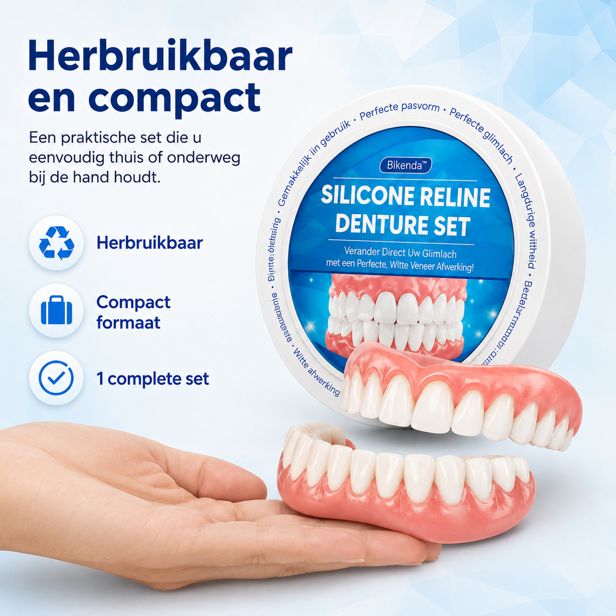 Dental Flipper Front Tooth Temporary Snap on Dentures with Silicone Reline Kit and Moldable Strips